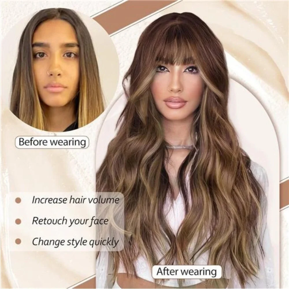 Long Brown Wigs with Bangs 26 Inches